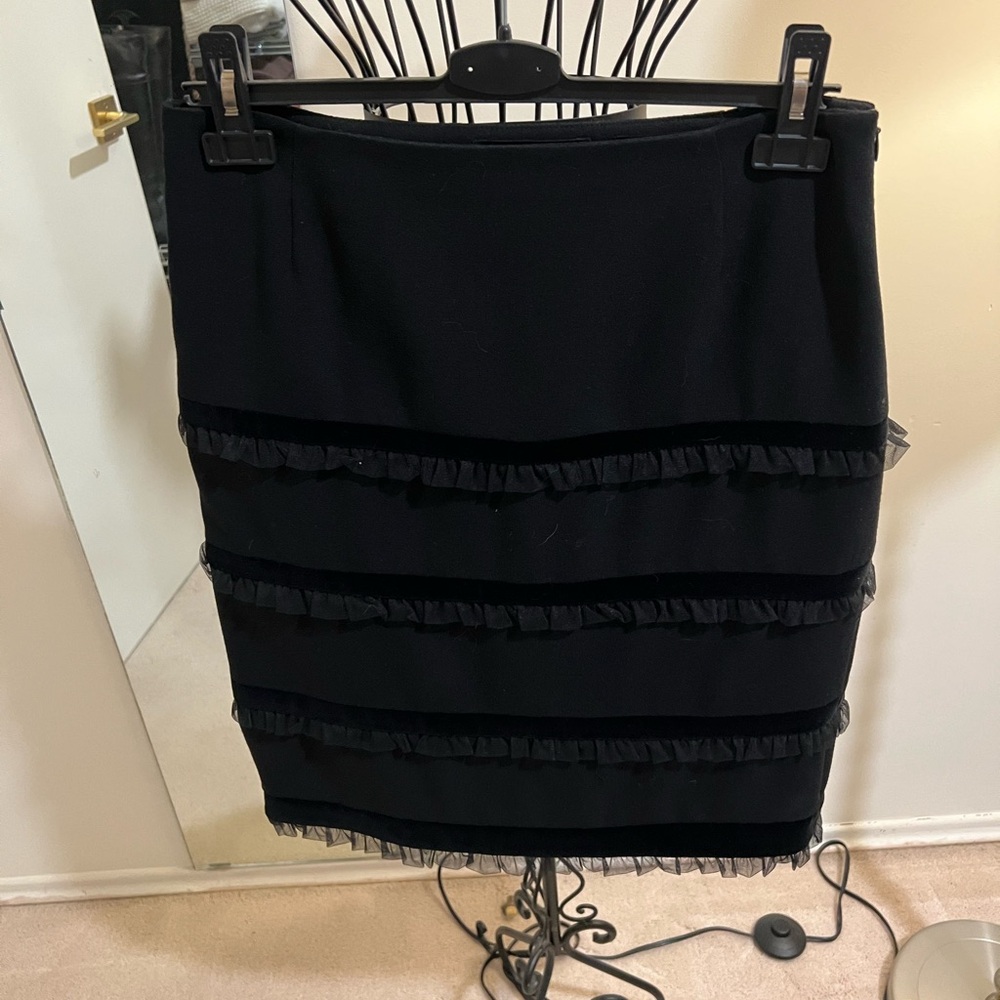 Escada Black Pencil Skirt with Ruffle Accents